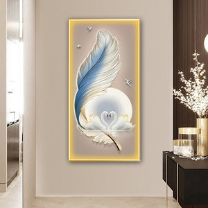 Enchanting White Swan Crystal Painting With LED