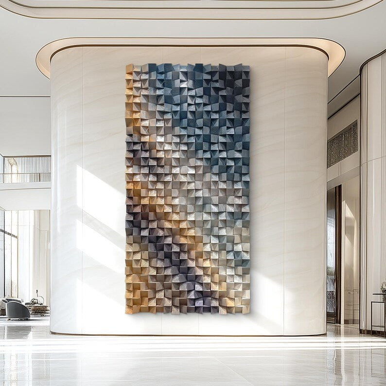 Monochrome Facets Wood Mosaic Wall Decor