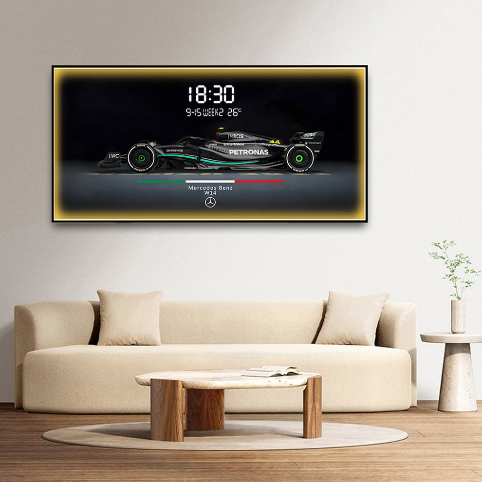 Mercedes Benz Crystal Painting With Digital Clock And Led