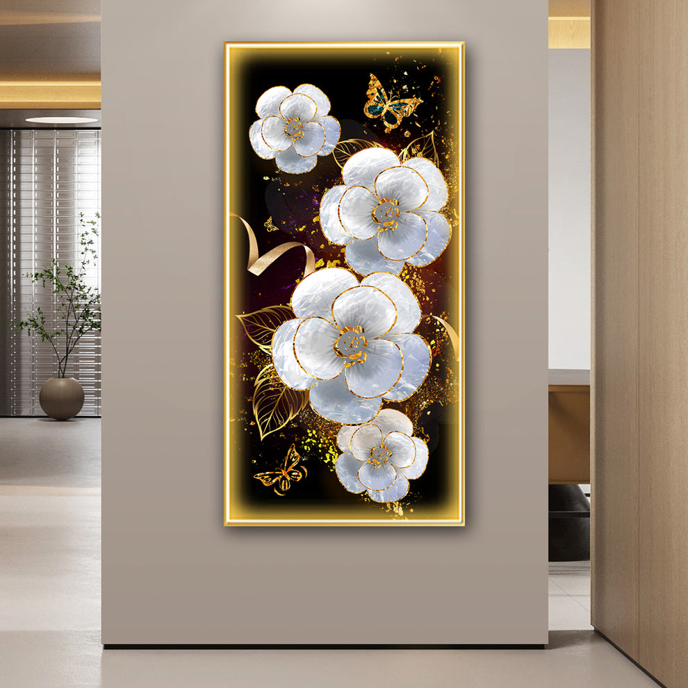 Stunning White Flowers Crystal Painting With LED