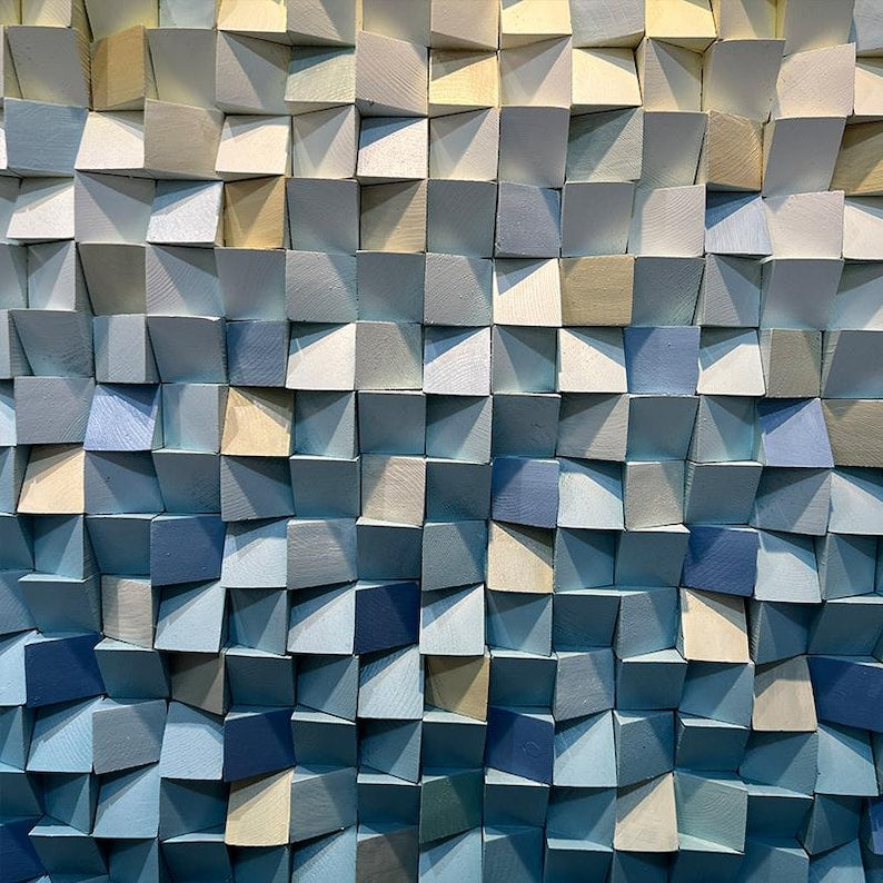 Blue and Yellow Ombre Art Geometric Wood Mosaic Wall Decor