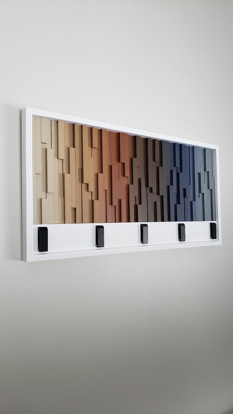 Gradient Groove Wall Hook Rack Plank Wood Mosaic Wall Decor