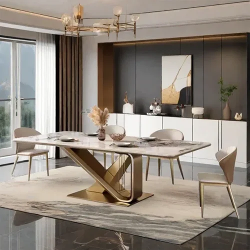 Classic Luxury Stainless Steel Gold Dinning Table