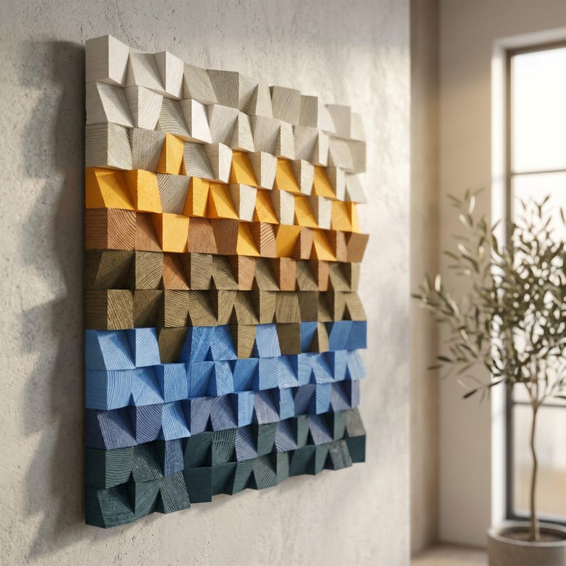 Square Acoustic Sound Diffuser Wood Mosaic Wall Decor