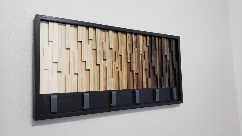Timber Gradient With Hook Rack Plank Wood Mosaic Wall Decor