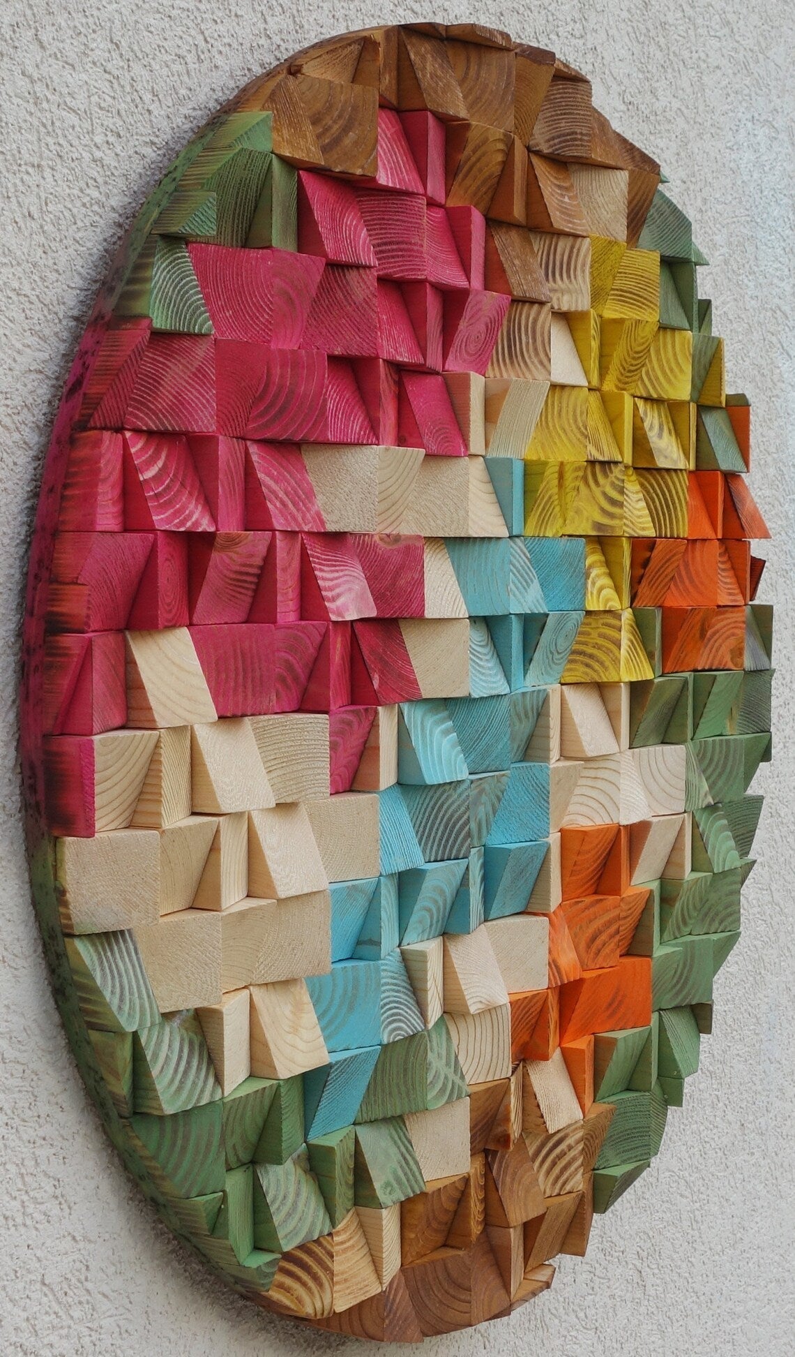 Stunning Round Piece Wood Mosaic Wall Decor