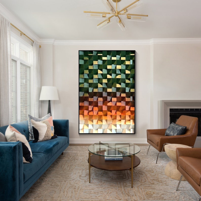 Emerald Green Wood Mosaic Wall Decor