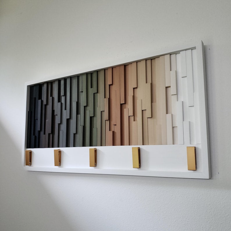 Nordic Spectrum Wall Hook Rack Plank Wood Mosaic Wall Decor