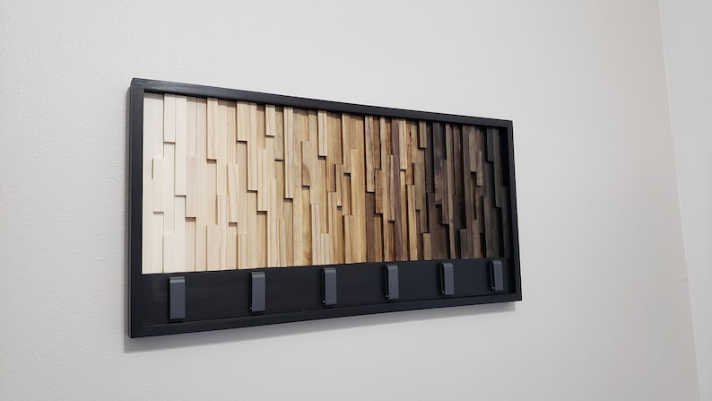 Timber Gradient With Hook Rack Plank Wood Mosaic Wall Decor