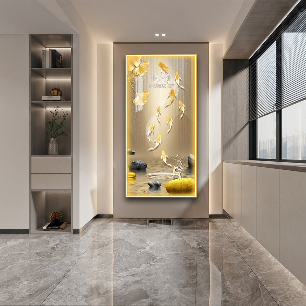 Lucky Fish Crystal Painting With Digital Clock And Led