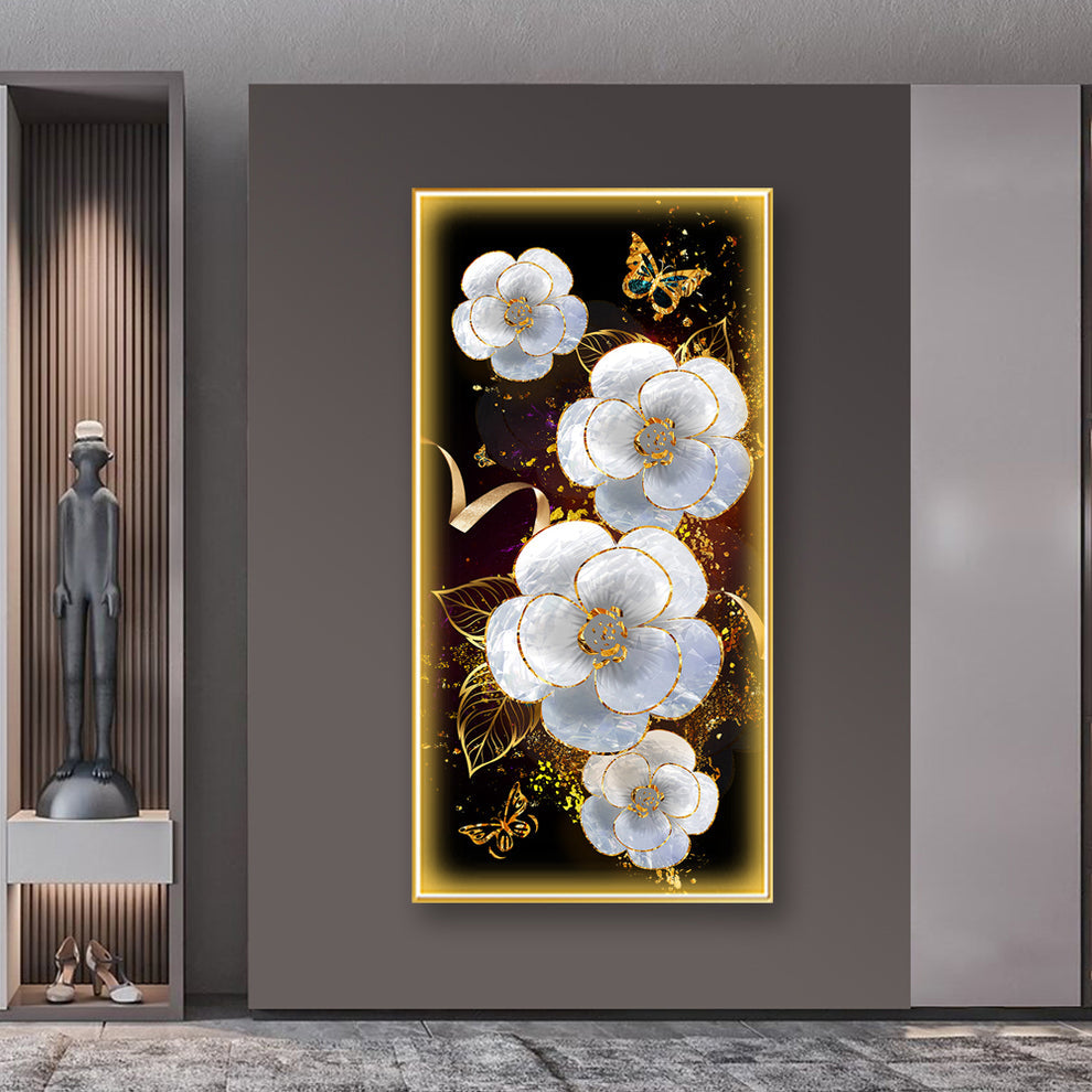 Stunning White Flowers Crystal Painting With LED