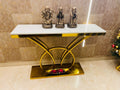 Golden Console Table With White Marble Top