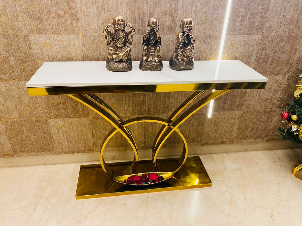 Golden Console Table With White Marble Top