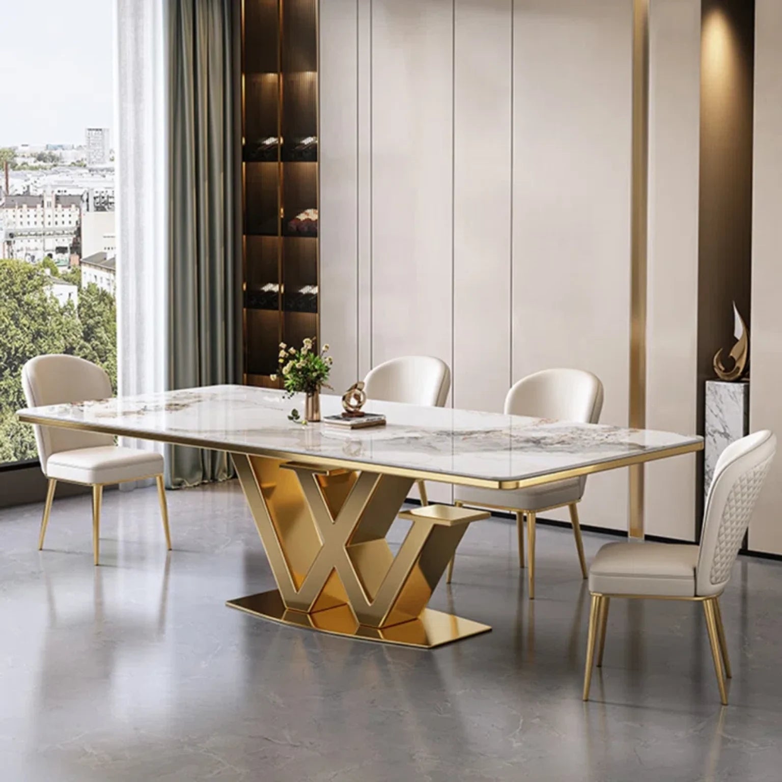 Wonderful Bright Stainless Steel Gold Dinning Table