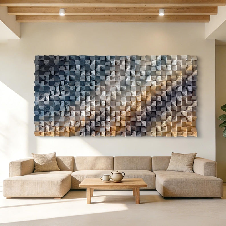 Monochrome Facets Wood Mosaic Wall Decor