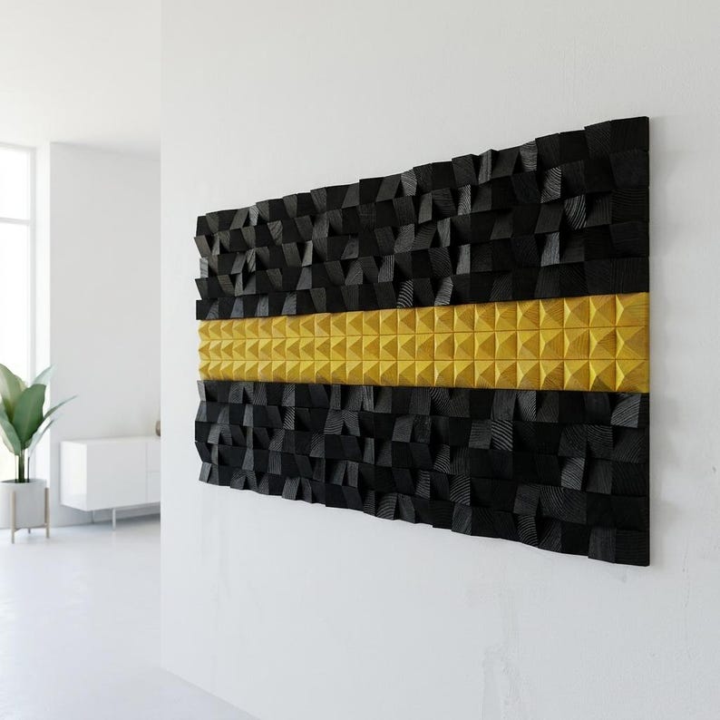 Obsidian Gold Wood Mosaic Wall Decor