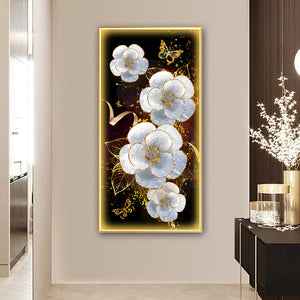Stunning White Flowers Crystal Painting With LED
