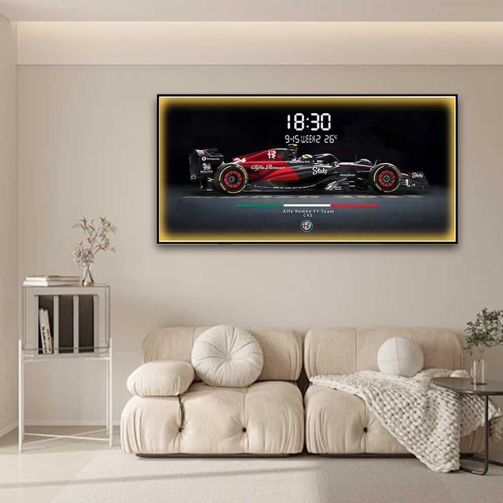 Red Ferrari Crystal Painting With Digital Clock And Led