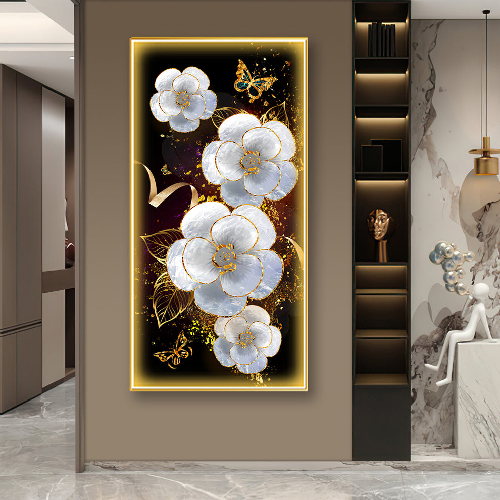 Stunning White Flowers Crystal Painting With LED