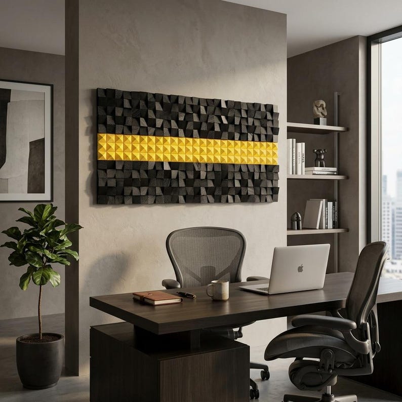 Obsidian Gold Wood Mosaic Wall Decor