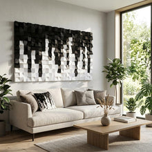 Load image into Gallery viewer, Black and White Wood Mosaic Wall Decor
