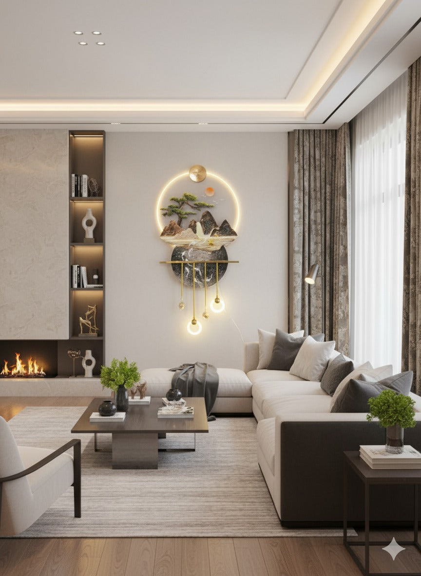Luxury Illuminated Wall Decor – Mountain & Waterfall Scene