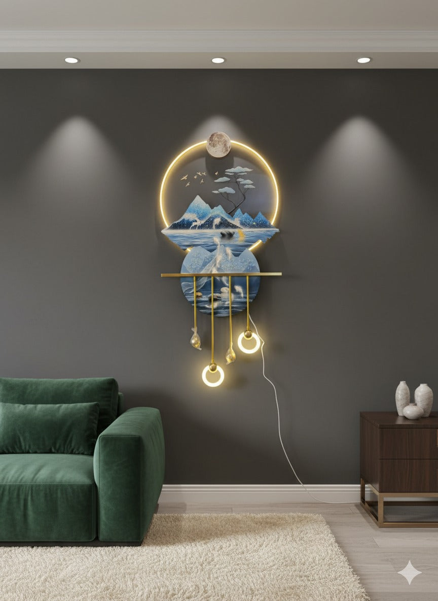 Bluestone Illuminated Wall Decor – Mountain & Waterfall Scene