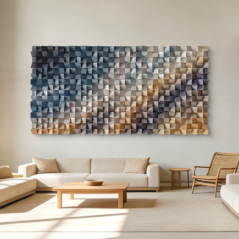 Monochrome Facets Wood Mosaic Wall Decor