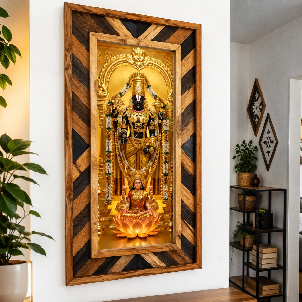 Tirupati Balaji & Mahalakshmi Wood Mosaic Wall Art