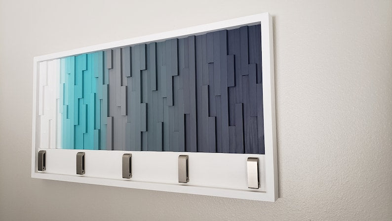 Aqua Gradient Wall Hook Rack Plank Wood Mosaic Wall Decor