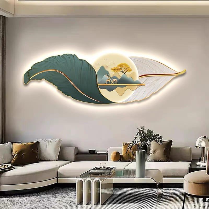 Modern Crystal Glass Wall Art with LED Light & Beads