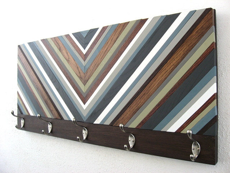 Chevron Harmony Wall Hook Rack Plank Wood Mosaic Wall Decor
