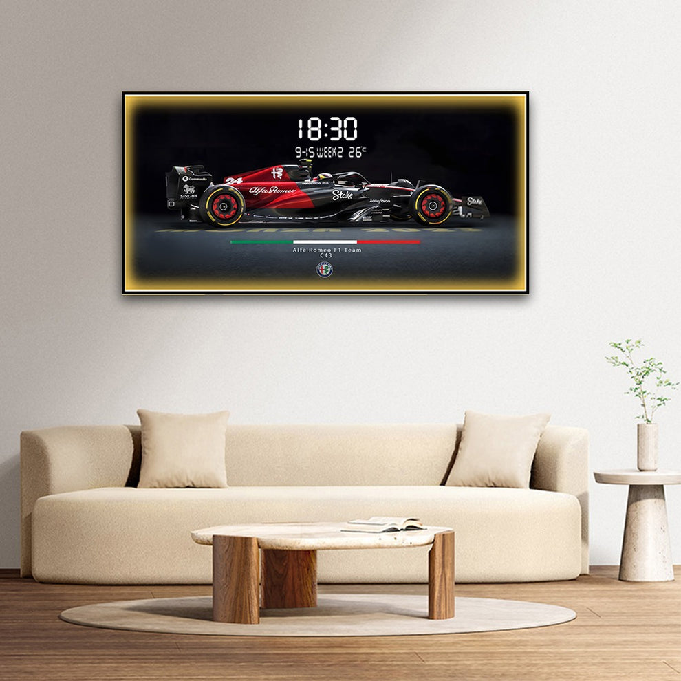 Red Ferrari Crystal Painting With Digital Clock And Led