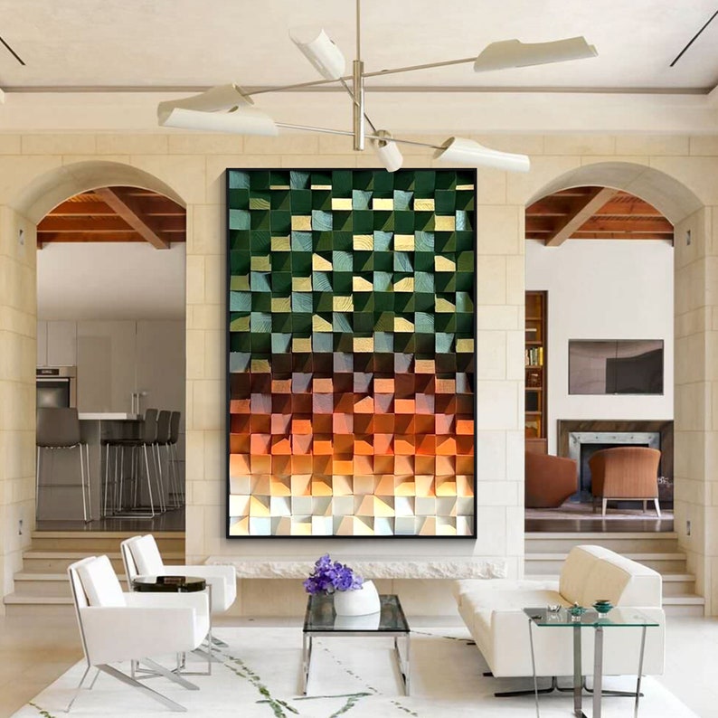 Emerald Green Wood Mosaic Wall Decor