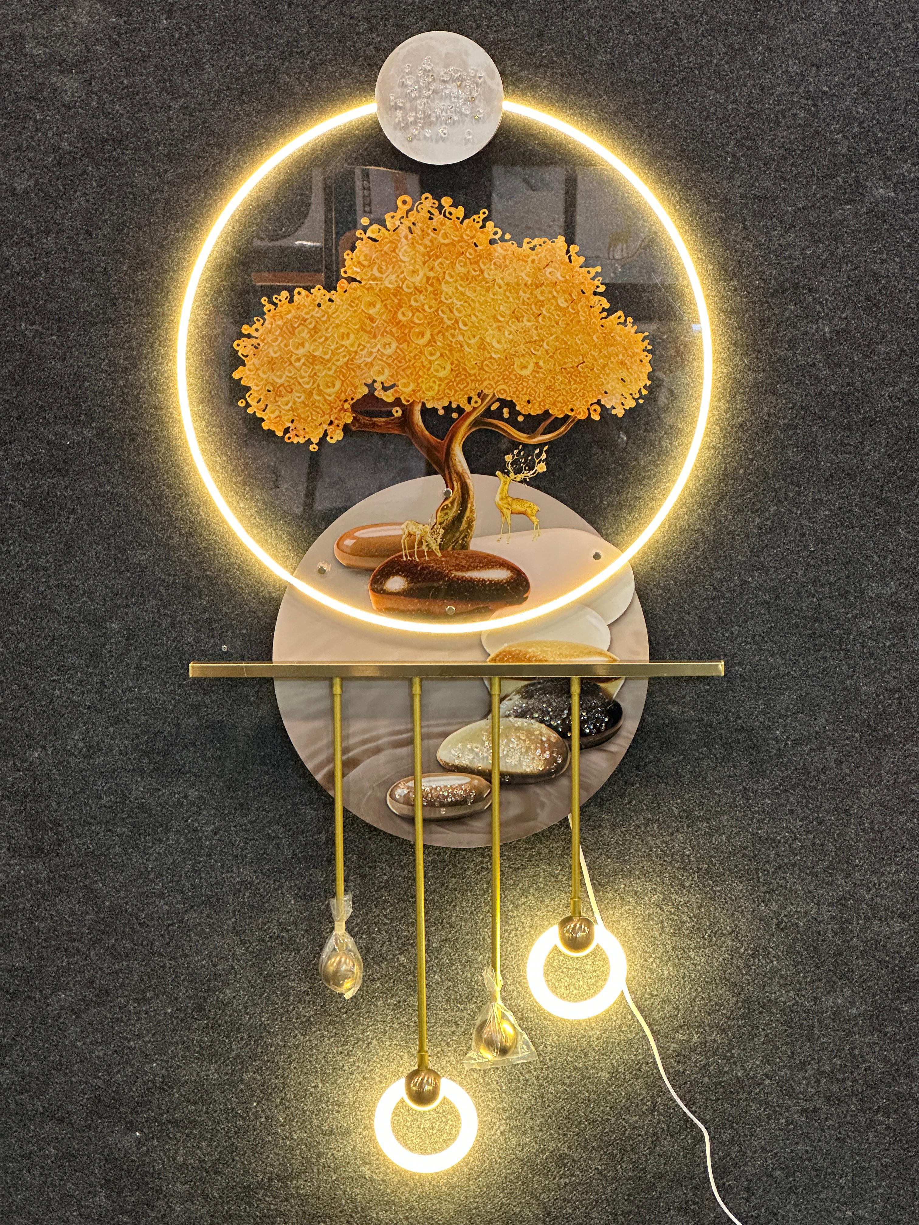 Charismatic Golden Tree with Deer Wall Decor