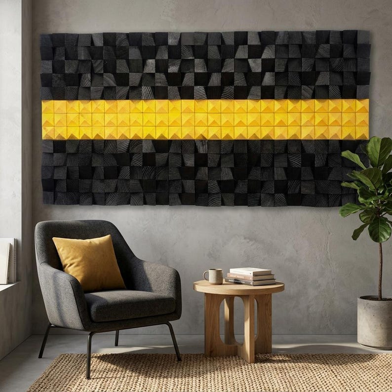 Obsidian Gold Wood Mosaic Wall Decor