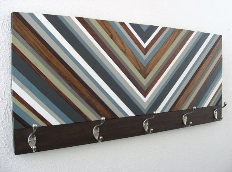 Chevron Harmony Wall Hook Rack Plank Wood Mosaic Wall Decor
