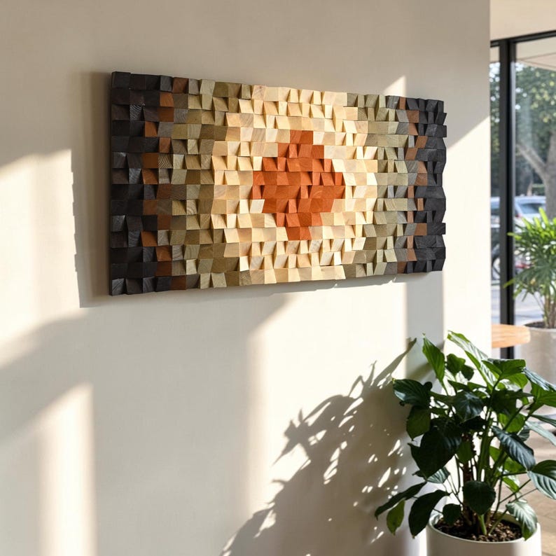 Sound Absorbing Art for Living Room Wood Mosaic Wall Decor