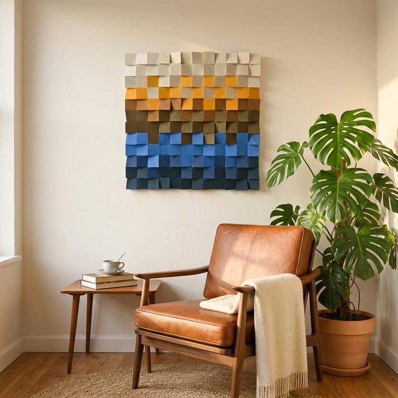 Square Acoustic Sound Diffuser Wood Mosaic Wall Decor