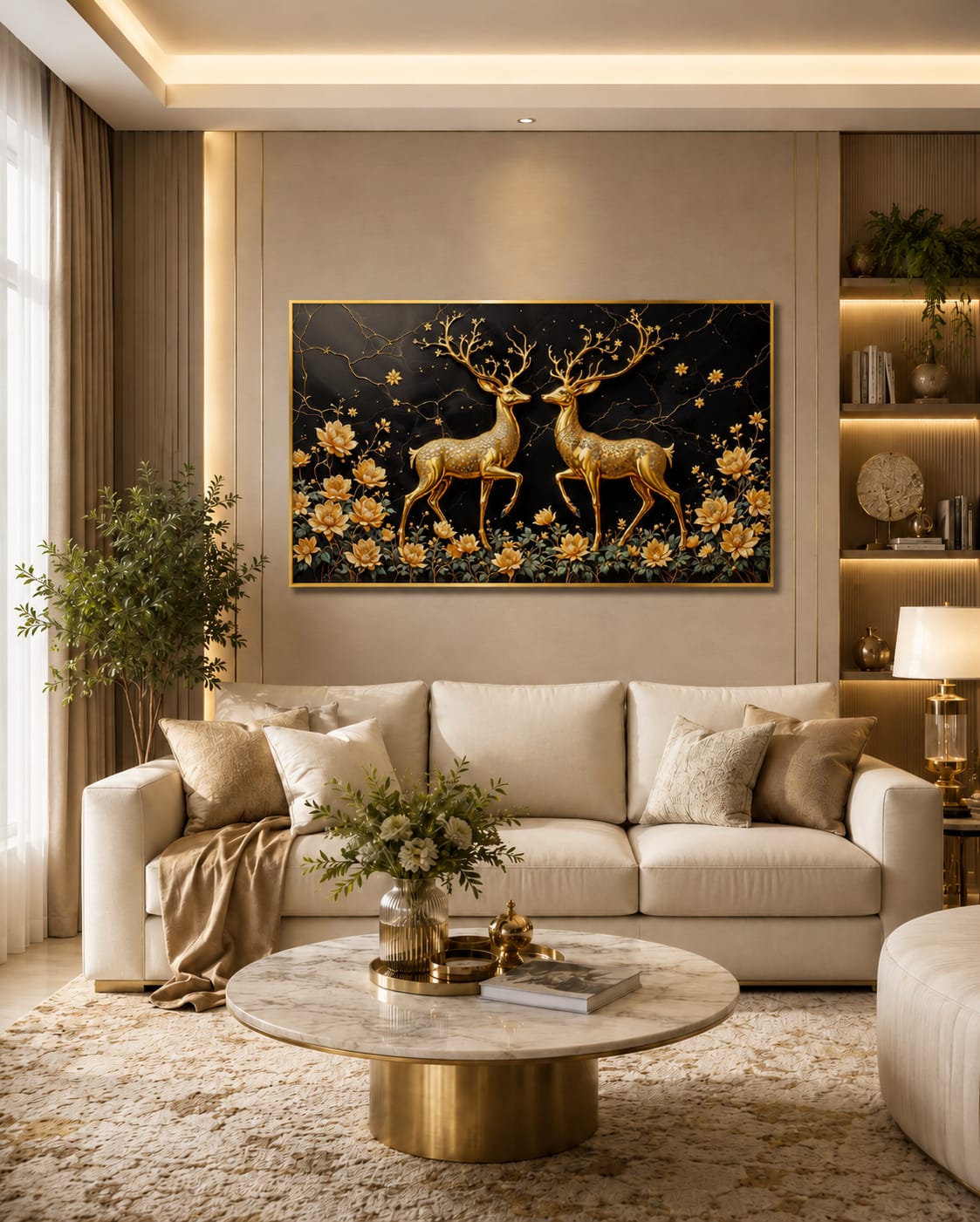 Golden Deer Crystal Painting With LED