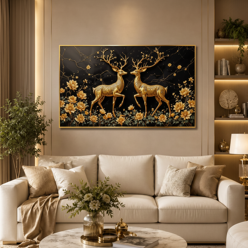 Golden Deer Crystal Painting With LED