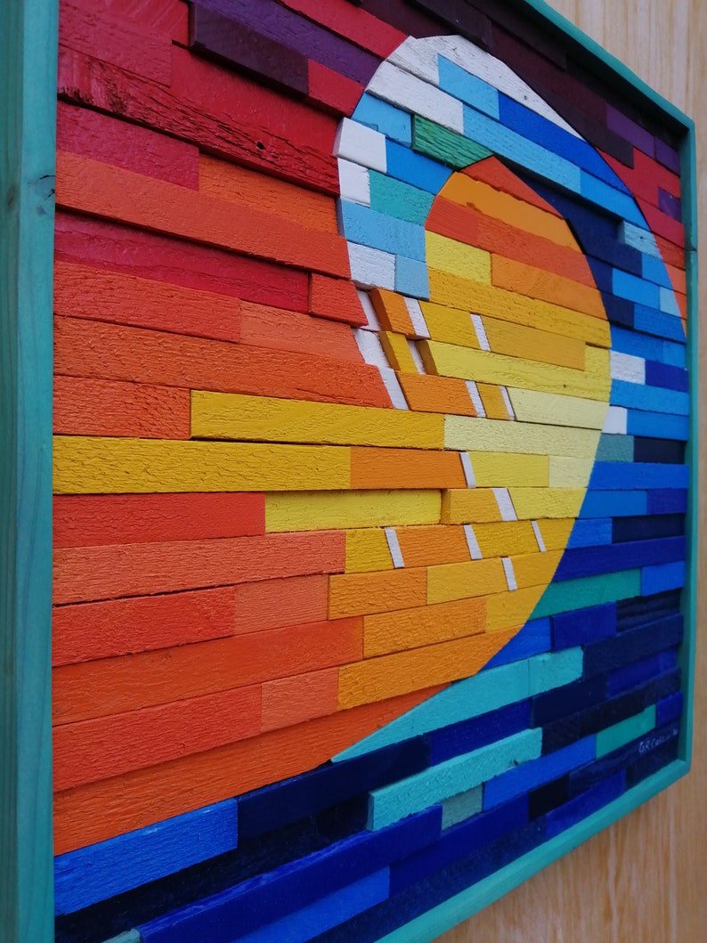 Wave At Sunset Plank Wood Mosaic Wall Decor