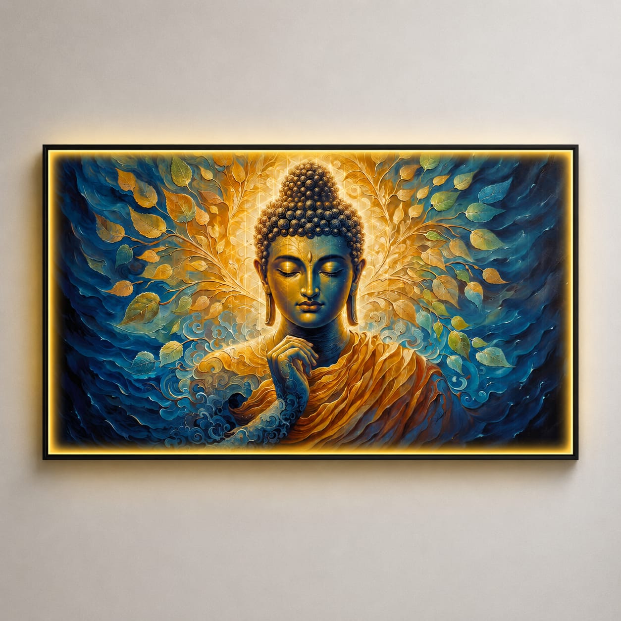 Floral Buddha Crystal Painting With LED