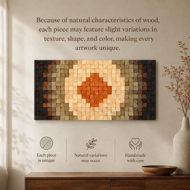 Sound Absorbing Art for Living Room Wood Mosaic Wall Decor