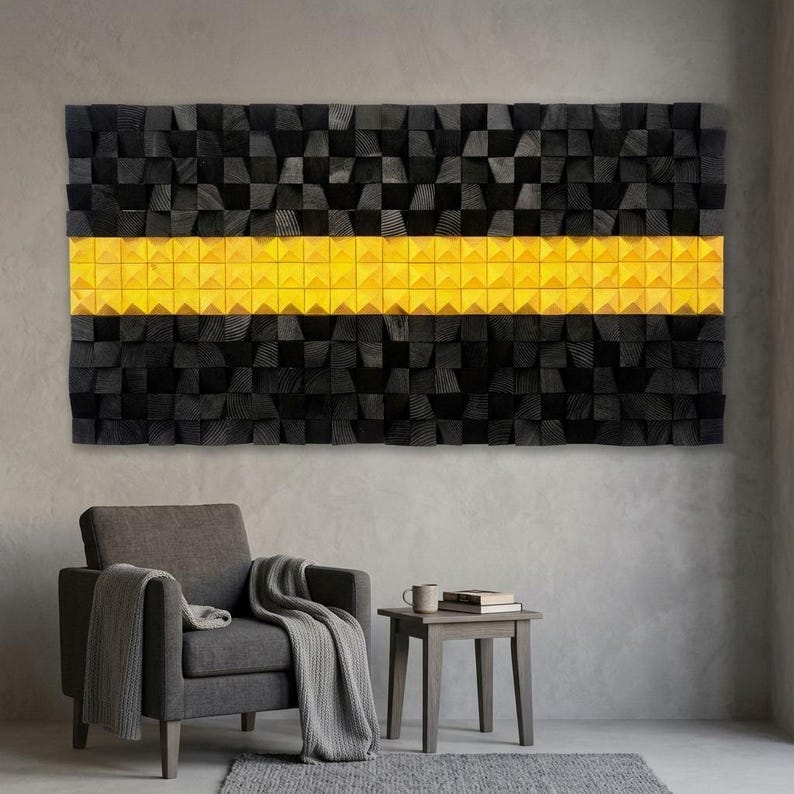 Obsidian Gold Wood Mosaic Wall Decor