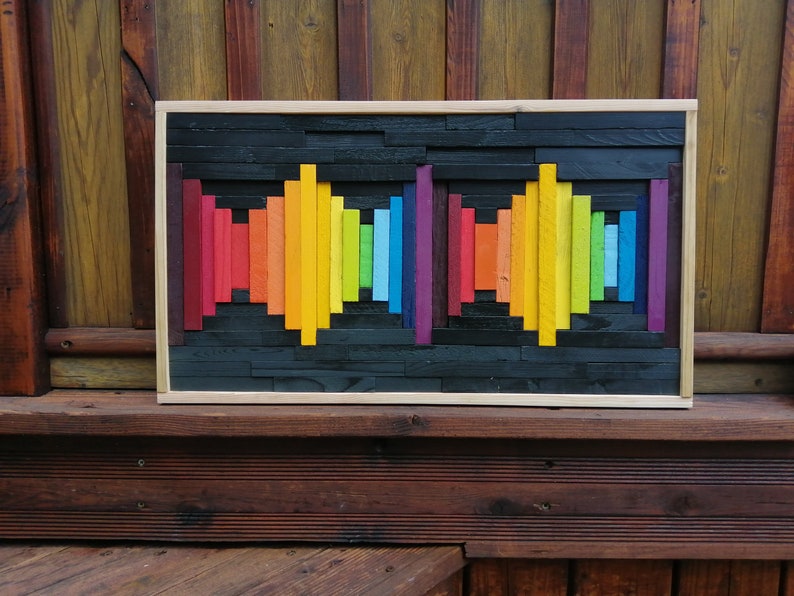 Spectrum Wave Plank Wood Mosaic Wall Decor