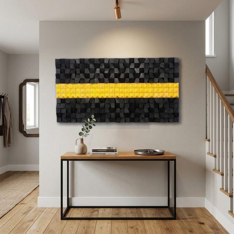 Obsidian Gold Wood Mosaic Wall Decor