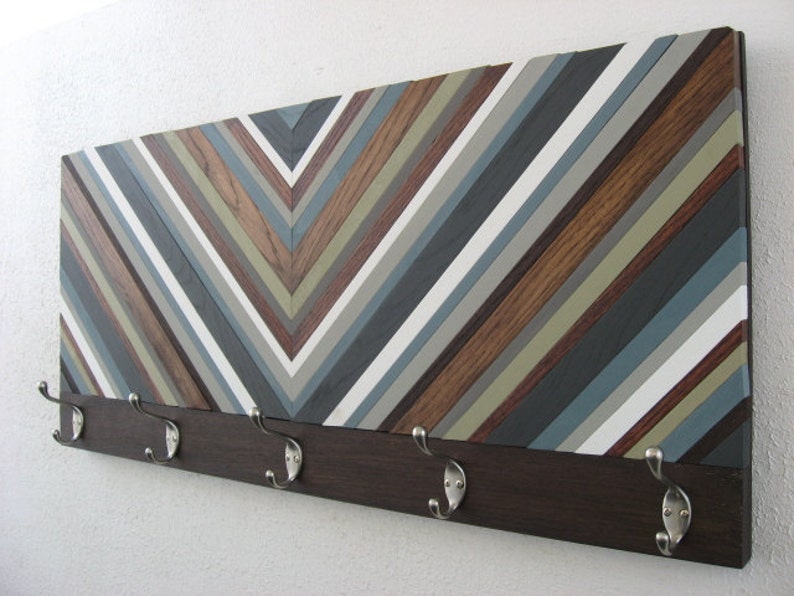 Chevron Harmony Wall Hook Rack Plank Wood Mosaic Wall Decor