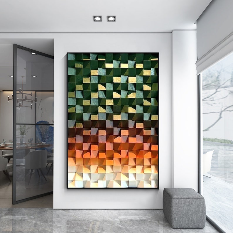 Emerald Green Wood Mosaic Wall Decor