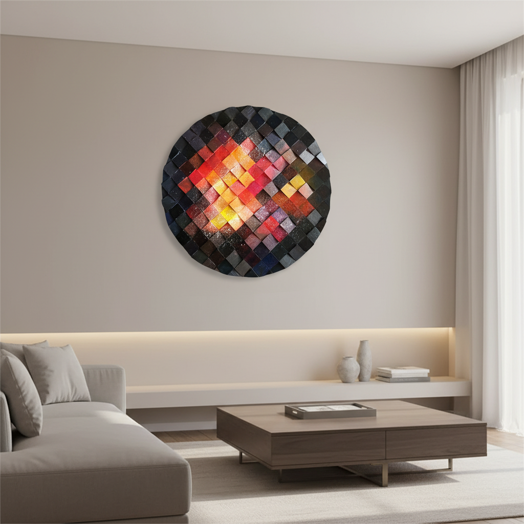Stunning Round Galaxy 3D Wood Mosaic Wall Decor
